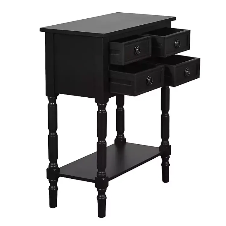 Kirklands Home Console Tables|Wood 4-Drawer Barrett Console Table Black