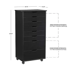Kirklands Home Office Furniture|Wood 8-Drawer Cary Storage Cart Black