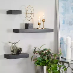 Kirklands Home Shelves|Wood Floating Shelves, Set of 3 Black