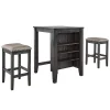 Kirklands Home Kitchen Islands & Bar Carts|Black Wood Linen 3-pc. USB Island and Stool Set