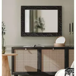 Kirklands Home Decorative Mirrors|Wood Ornate Carved Wall Mirror Black
