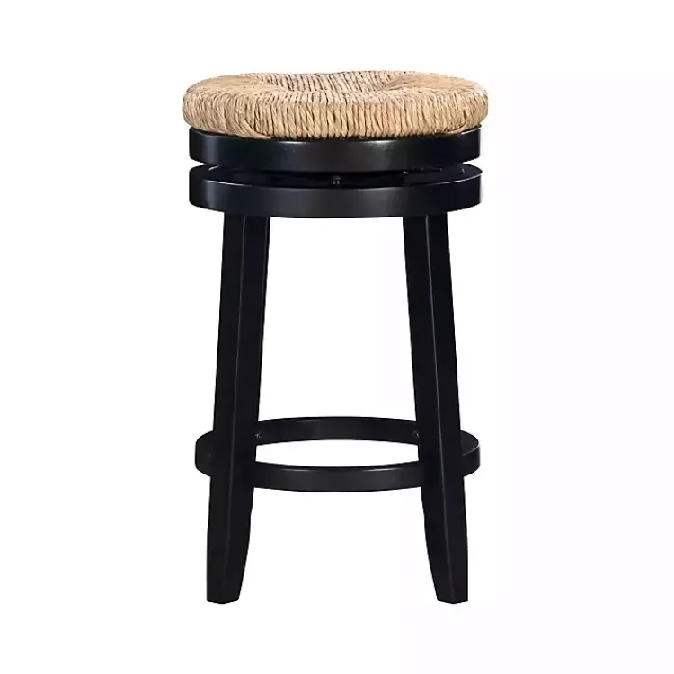 Kirklands Home Bar Stools & Counter Height Stools|Black Wood Seagrass Seat Swivel Counter Stool Tan