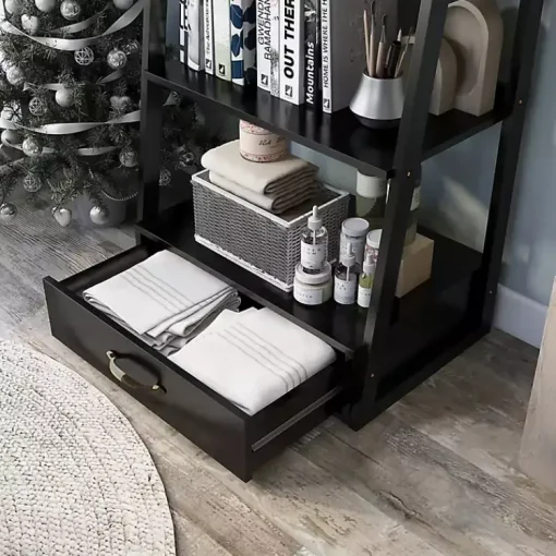 Kirklands Home Bookshelves|Wood 5-Shelf Leaning Bookshelf Black