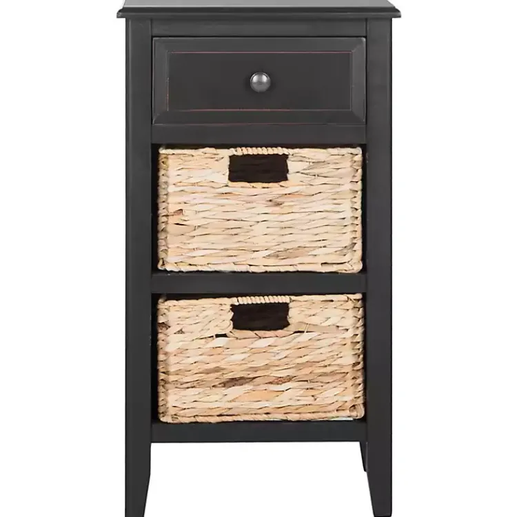 Kirklands Home Accent & End Tables|Wood Side Table with Baskets Black