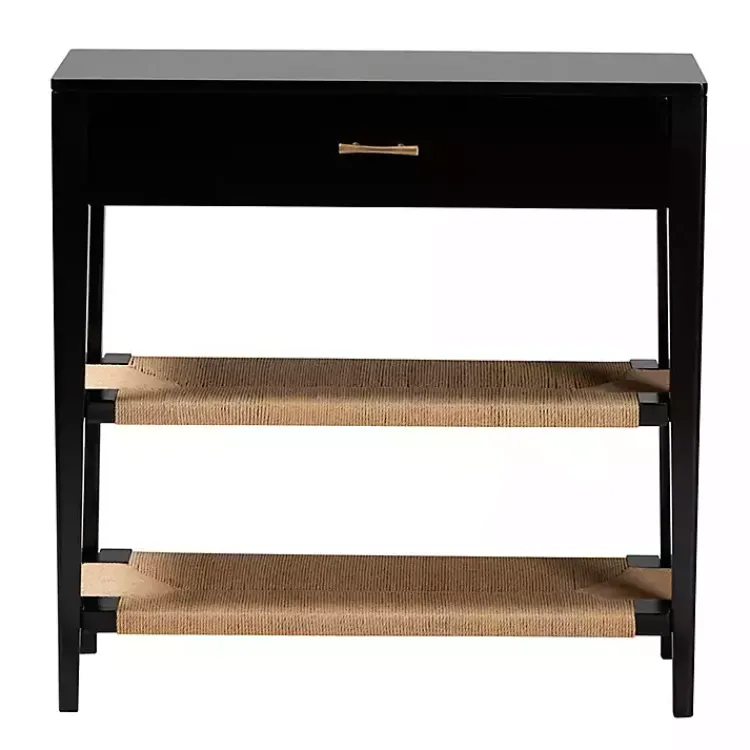 Kirklands Home Console Tables|Wood Woven Shelves Console Table Black