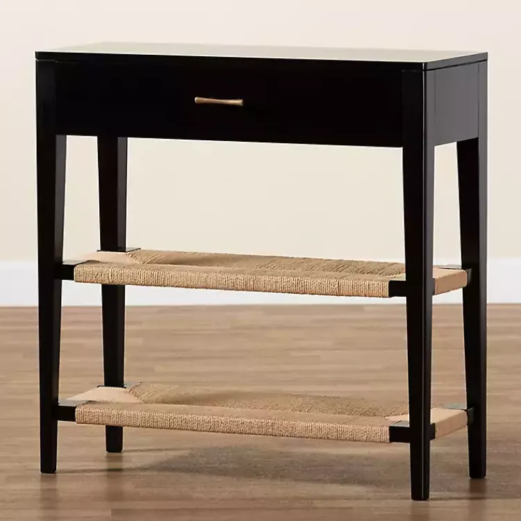 Kirklands Home Console Tables|Wood Woven Shelves Console Table Black