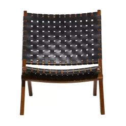 Kirklands Home Accent Chairs|Woven Leather Folding Accent Chair Black