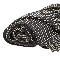 Clearance Black Woven Pattern Wool Tassel Throw Blankets & Throws