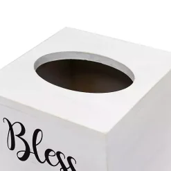 Kirklands Home Bathroom Accessories|Bless You Wood Tissue Box Cover White