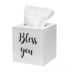 Kirklands Home Bathroom Accessories|Bless You Wood Tissue Box Cover White