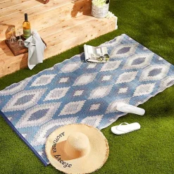 Kirklands Home Outdoor Rugs|Blue & Gray Diamond Stripe Outdoor Area Rug, 3x6