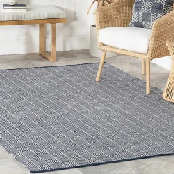 Kirklands Home Area Rugs|Blue & Ivory Checkered Indoor/Outdoor Rug, 8x10