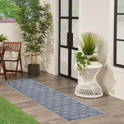 Kirklands Home Outdoor Rugs|Blue & Ivory Quatrefoil Indoor/Outdoor Runner