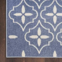 Kirklands Home Outdoor Rugs|Blue & Ivory Quatrefoil Indoor/Outdoor Rug, 4x6