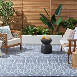 Kirklands Home Outdoor Rugs|Blue & Ivory Quatrefoil Indoor/Outdoor Rug, 5x7