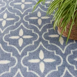 Kirklands Home Outdoor Rugs|Blue & Ivory Quatrefoil Indoor/Outdoor Rug, 5x7