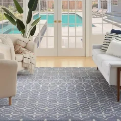 Kirklands Home Outdoor Rugs|Blue & Ivory Quatrefoil Indoor/Outdoor Rug, 8x10