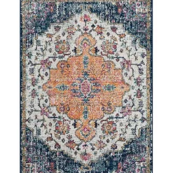 Kirklands Home Area Rugs|Blue & Orange Boho Medallion Area Rug, 5x7