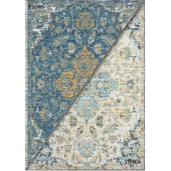 Kirklands Home Outdoor Rugs|Blue & Orange Medallion Reversible Area Rug, 5x7