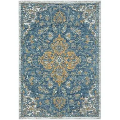 Kirklands Home Outdoor Rugs|Blue & Orange Medallion Reversible Area Rug, 5x7