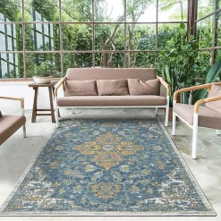 Kirklands Home Outdoor Rugs|Blue & Orange Medallion Reversible Area Rug, 8x10