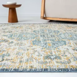 Kirklands Home Outdoor Rugs|Blue & Orange Medallion Reversible Area Rug, 8x10