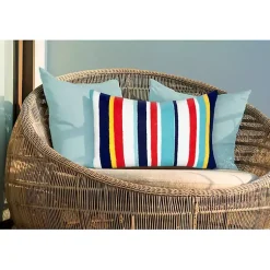 Kirklands Home Outdoor Cushions & Pillows|Blue & Red Lamontage Stripe Outdoor Lumbar Pillow