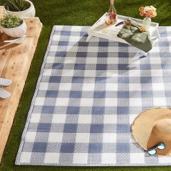 Kirklands Home Outdoor Rugs|Blue & White Buffalo Check Outdoor Area Rug, 4x6