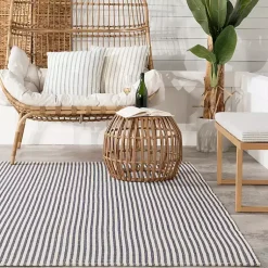Kirklands Home Area Rugs|Blue & White Pinstripe Indoor/Outdoor Rug, 5x8