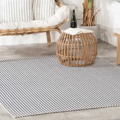 Kirklands Home Area Rugs|Blue & White Pinstripe Indoor/Outdoor Rug, 5x8