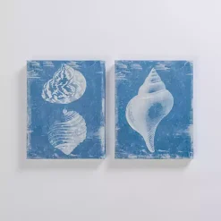Kirklands Home Canvas Art|Blue & White Seashells Canvas Art Prints, Set of 2