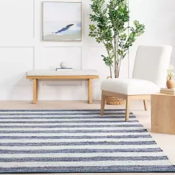 Kirklands Home Area Rugs|Blue & White Striped Indoor/Outdoor Rug, 5x8