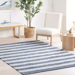 Kirklands Home Area Rugs|Blue & White Striped Indoor/Outdoor Rug, 6x9