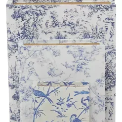 Blue & White Toile Canvas Book Boxes, Set of 3 Baskets & Boxes