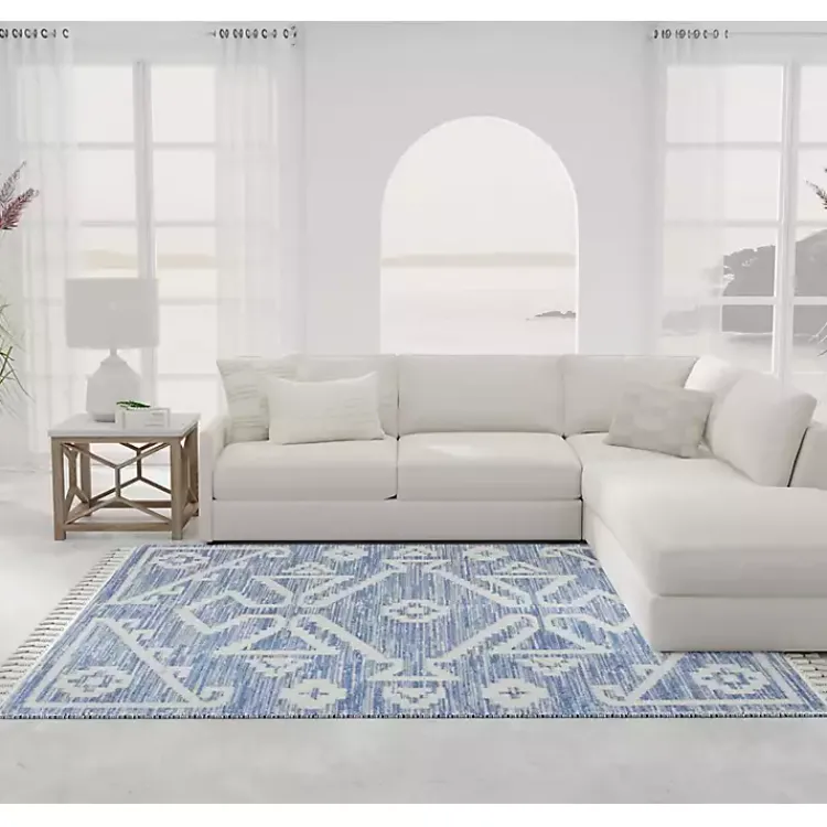 Kirklands Home Area Rugs|& White Tribal Medallion Shag Area Rug, 8x10 Blue