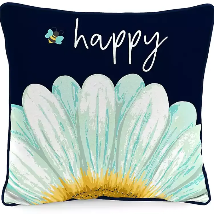 Kirklands Home Outdoor Cushions & Pillows|Blue & Yellow Bee Happy Outdoor Pillow