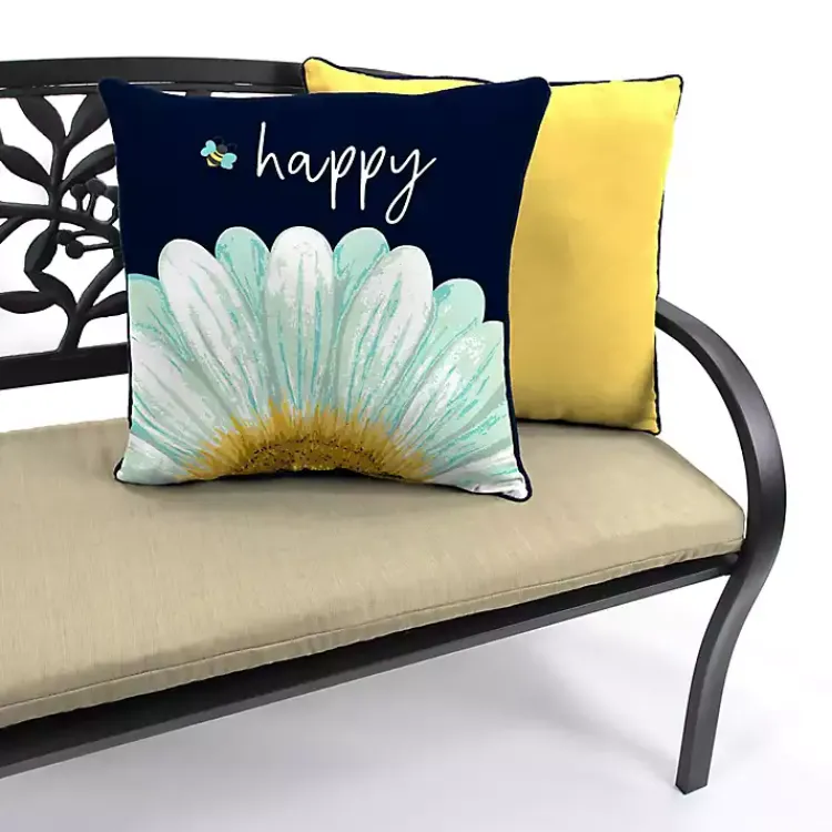 Kirklands Home Outdoor Cushions & Pillows|Blue & Yellow Bee Happy Outdoor Pillow