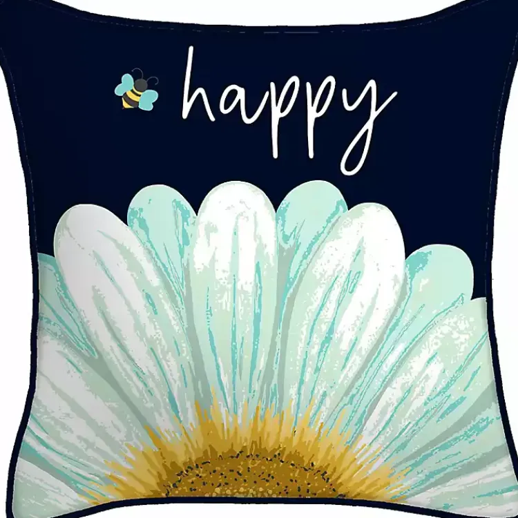 Kirklands Home Outdoor Cushions & Pillows|Blue & Yellow Bee Happy Outdoor Pillow