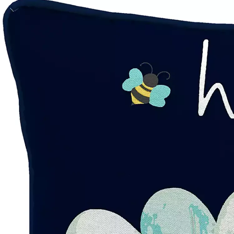 Kirklands Home Outdoor Cushions & Pillows|Blue & Yellow Bee Happy Outdoor Pillow
