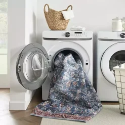 Kirklands Home Area Rugs|and Brick Floral Washable Area Rug, 5x7 Blue