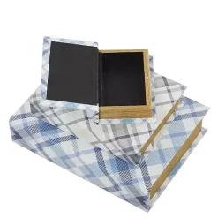 Discount Blue and Gray Plaid Book Boxes, Set of 3 Baskets & Boxes