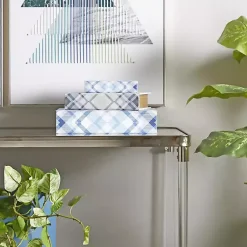 Discount Blue and Gray Plaid Book Boxes, Set of 3 Baskets & Boxes