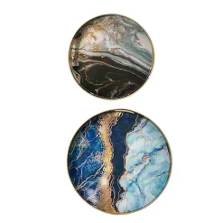 Blue and Gray Round Abstract Trays, Set of 2 Decorative Trays