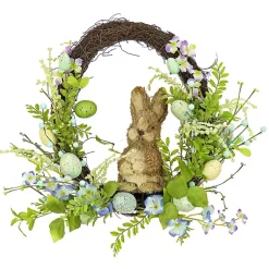 Hot Blue and Green Easter Eggs and Bunny Half Wreath Easter Decorations