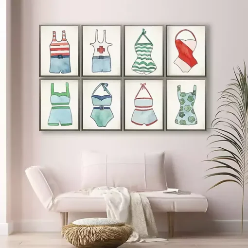 Kirklands Home Framed Art|Blue and Green Vintage Swimsuits Art, Set of 4