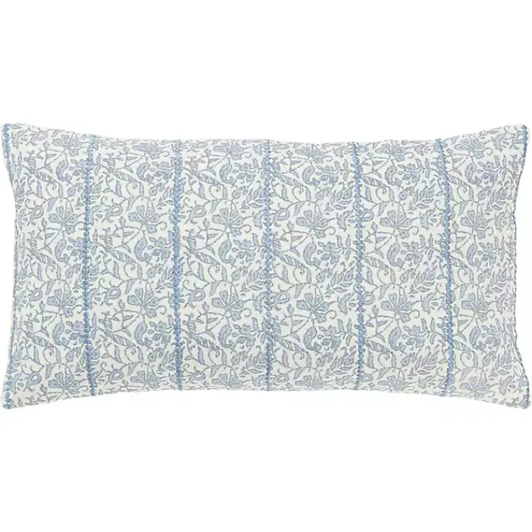 Clearance Blue and Ivory Floral Print Lumbar Pillow Pillows
