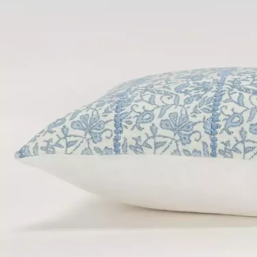 Clearance Blue and Ivory Floral Print Lumbar Pillow Pillows