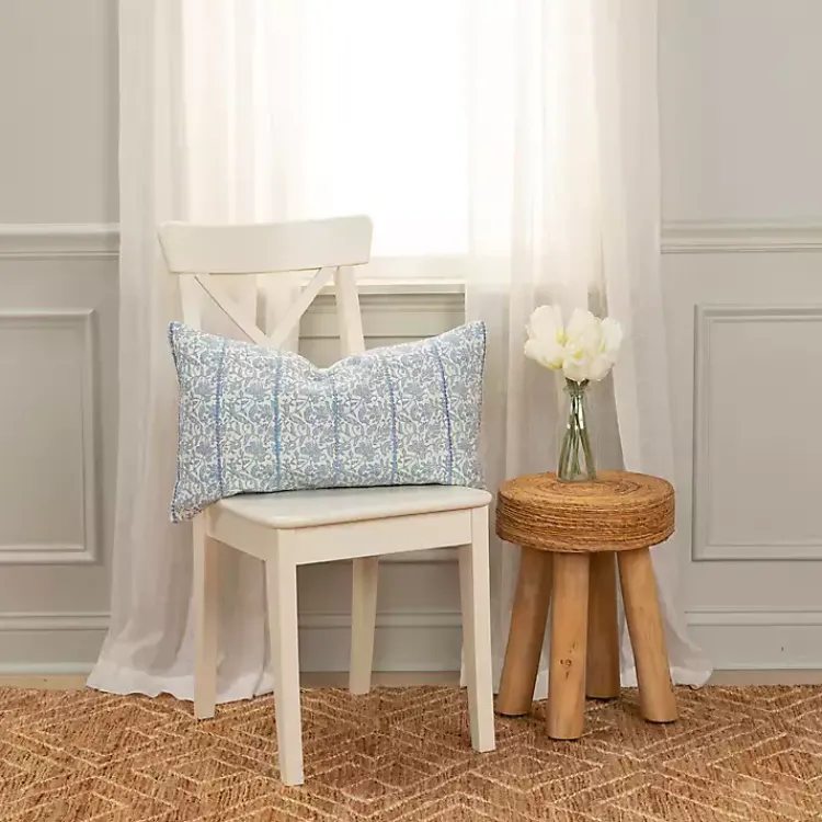 Clearance Blue and Ivory Floral Print Lumbar Pillow Pillows