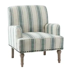 Kirklands Home Accent Chairs|Blue and Ivory Striped Accent Chair
