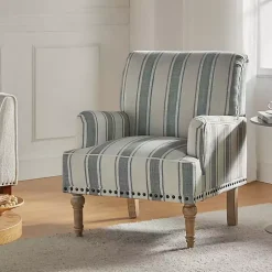 Kirklands Home Accent Chairs|Blue and Ivory Striped Accent Chair